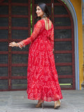 Elegant Red Bandhani Printed Georgette Navratri Wear Gown - Zeel Clothing