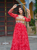 Elegant Red Bandhani Printed Georgette Navratri Wear Gown - Zeel Clothing
