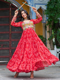 Elegant Red Bandhani Printed Georgette Navratri Wear Gown - Zeel Clothing