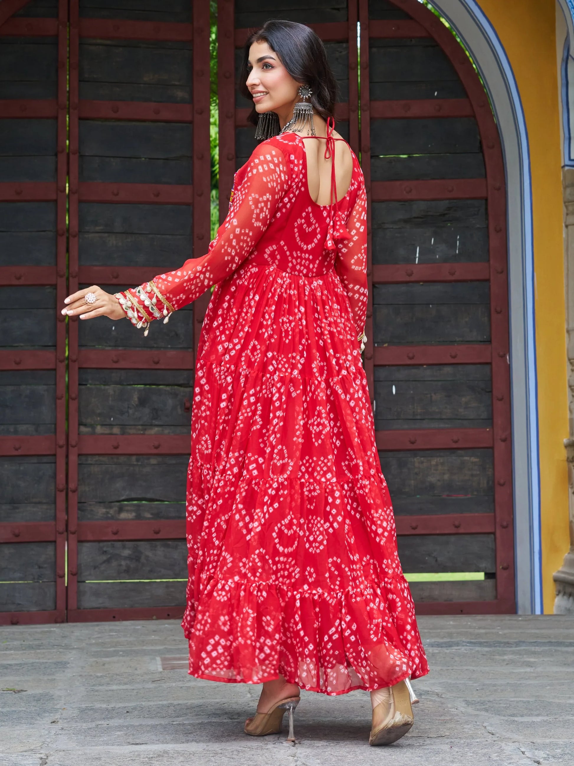 Elegant Red Bandhani Printed Georgette Navratri Wear Gown - Zeel Clothing