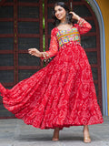 Elegant Red Bandhani Printed Georgette Navratri Wear Gown - Zeel Clothing