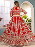 Elegant Red Coding Work Net Bridal Wear Lehenga Choli With Dupatta - Zeel Clothing
