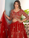 Elegant Red Coding Work Net Bridal Wear Lehenga Choli With Dupatta - Zeel Clothing