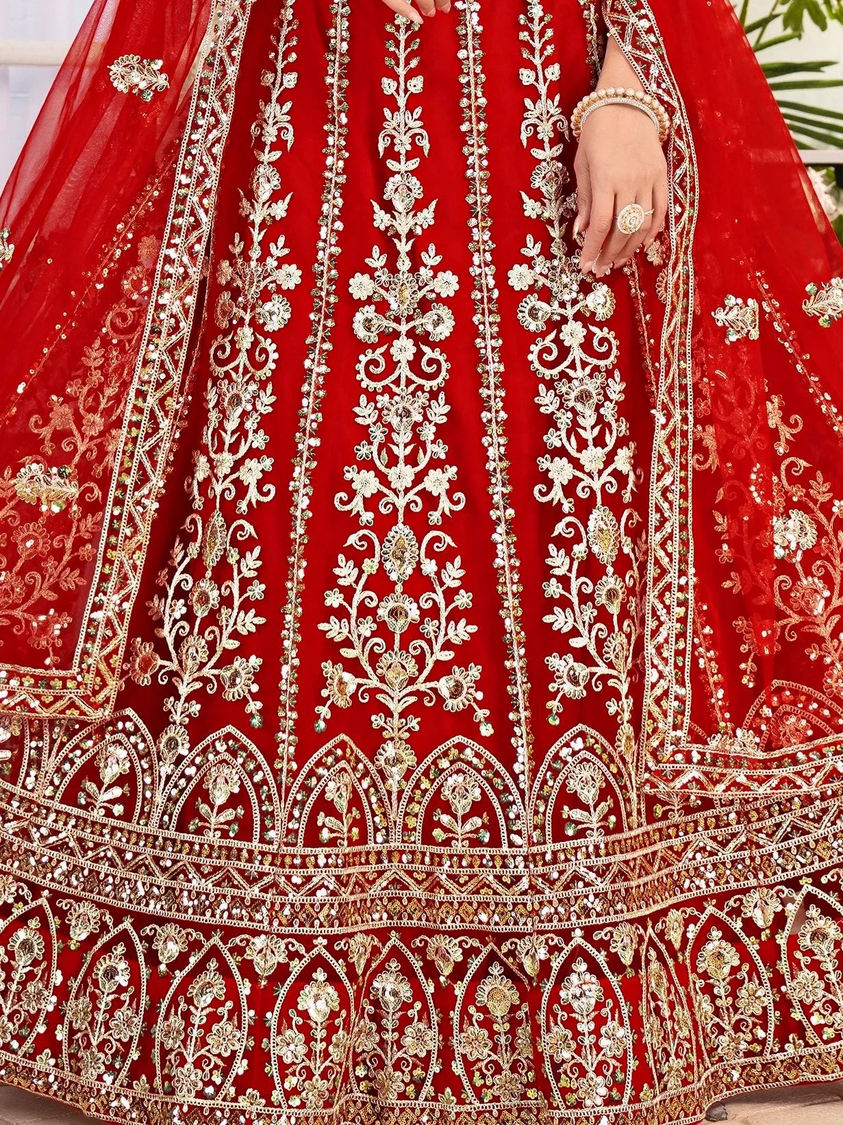 Elegant Red Coding Work Net Bridal Wear Lehenga Choli With Dupatta - Zeel Clothing