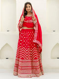 Elegant Red Foil Embroidery Georgette Reception Wear Lehenga Choli - Zeel Clothing