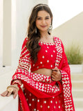 Elegant Red Foil Embroidery Georgette Reception Wear Lehenga Choli - Zeel Clothing