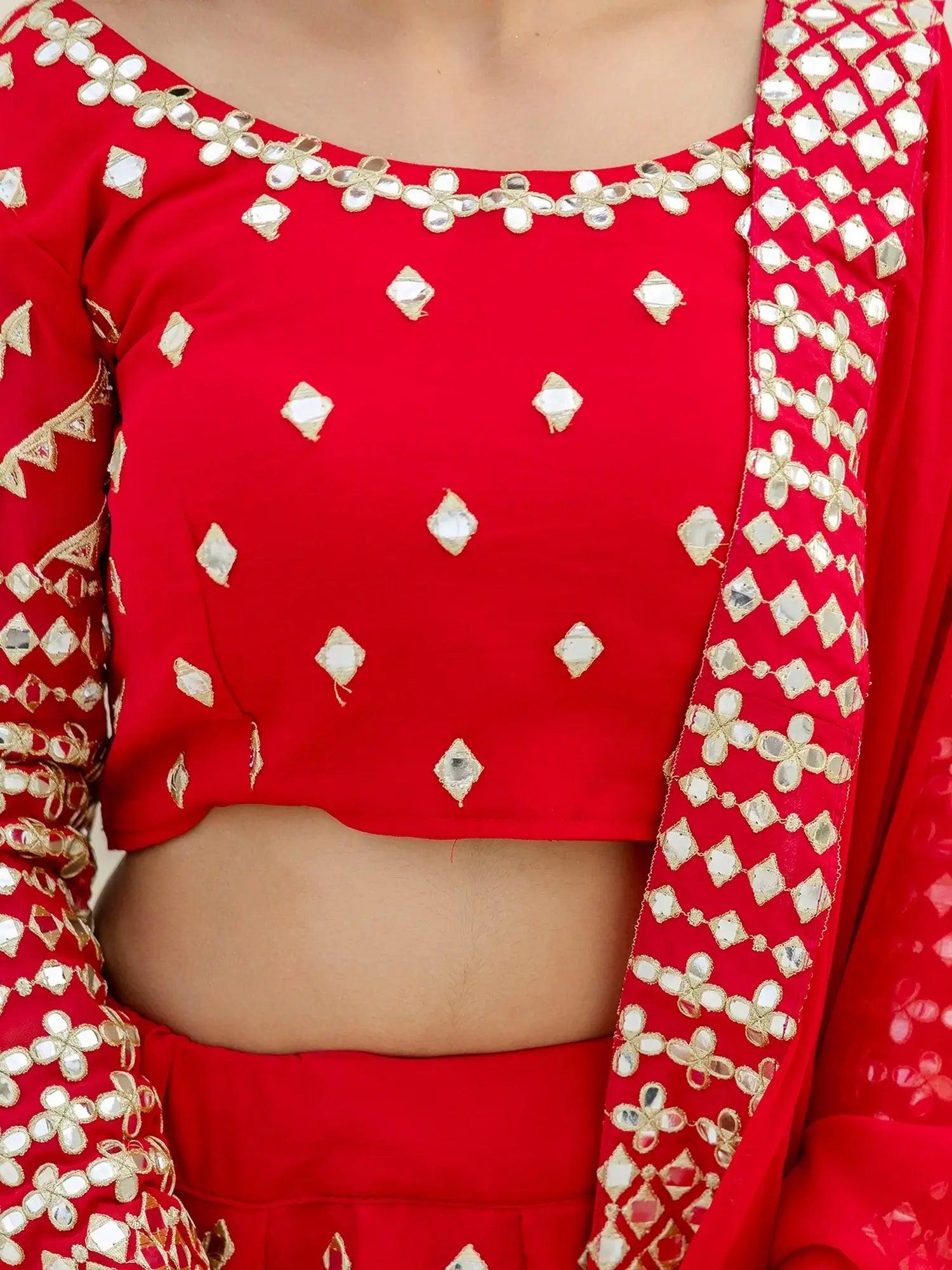 Elegant Red Foil Embroidery Georgette Reception Wear Lehenga Choli - Zeel Clothing