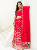 Elegant Red Foil Embroidery Georgette Reception Wear Lehenga Choli - Zeel Clothing