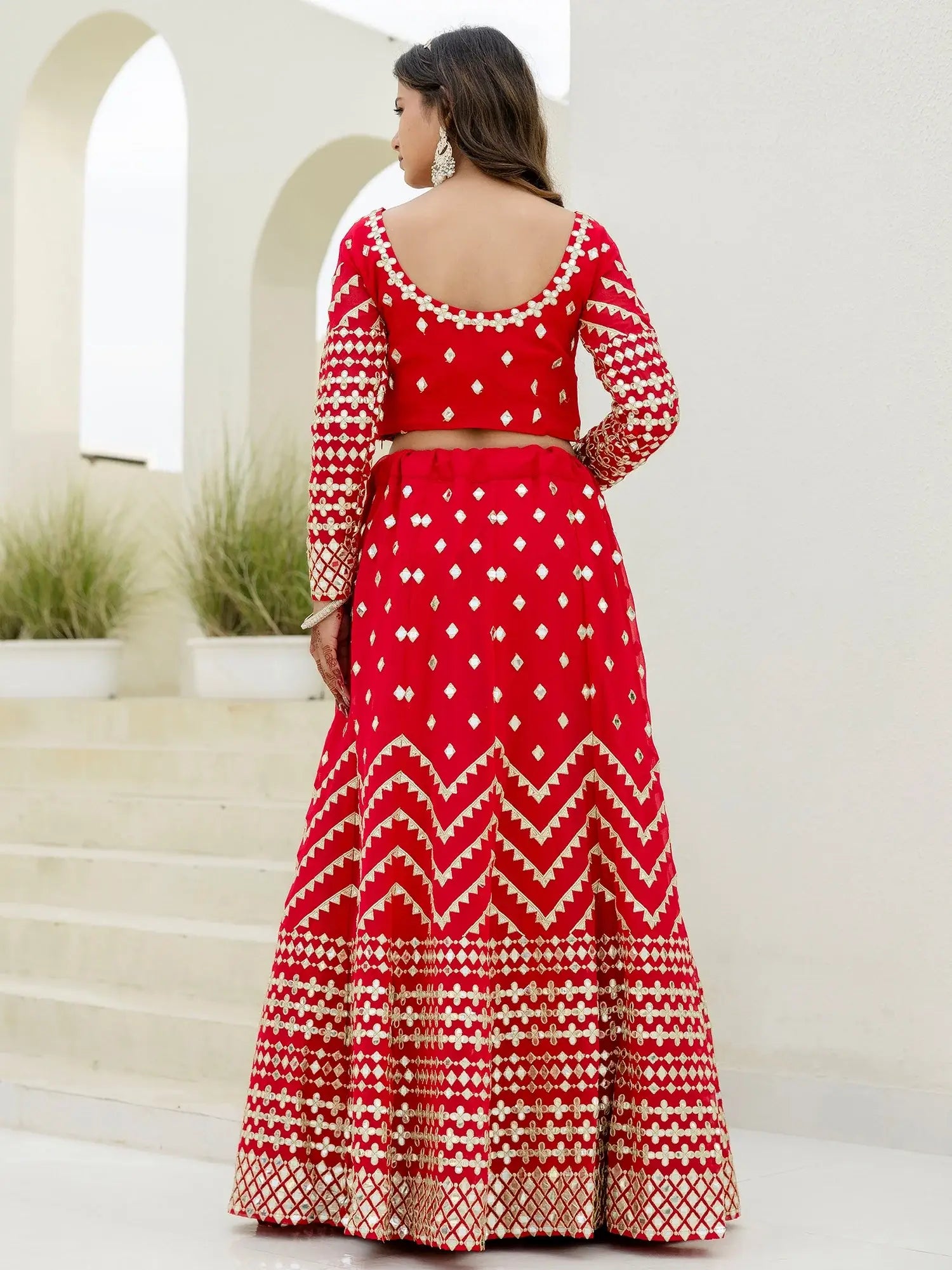 Elegant Red Foil Embroidery Georgette Reception Wear Lehenga Choli - Zeel Clothing