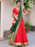 Elegant Red Zari Weaving Silk Traditional Lehenga Choli With Dupatta - Zeel Clothing