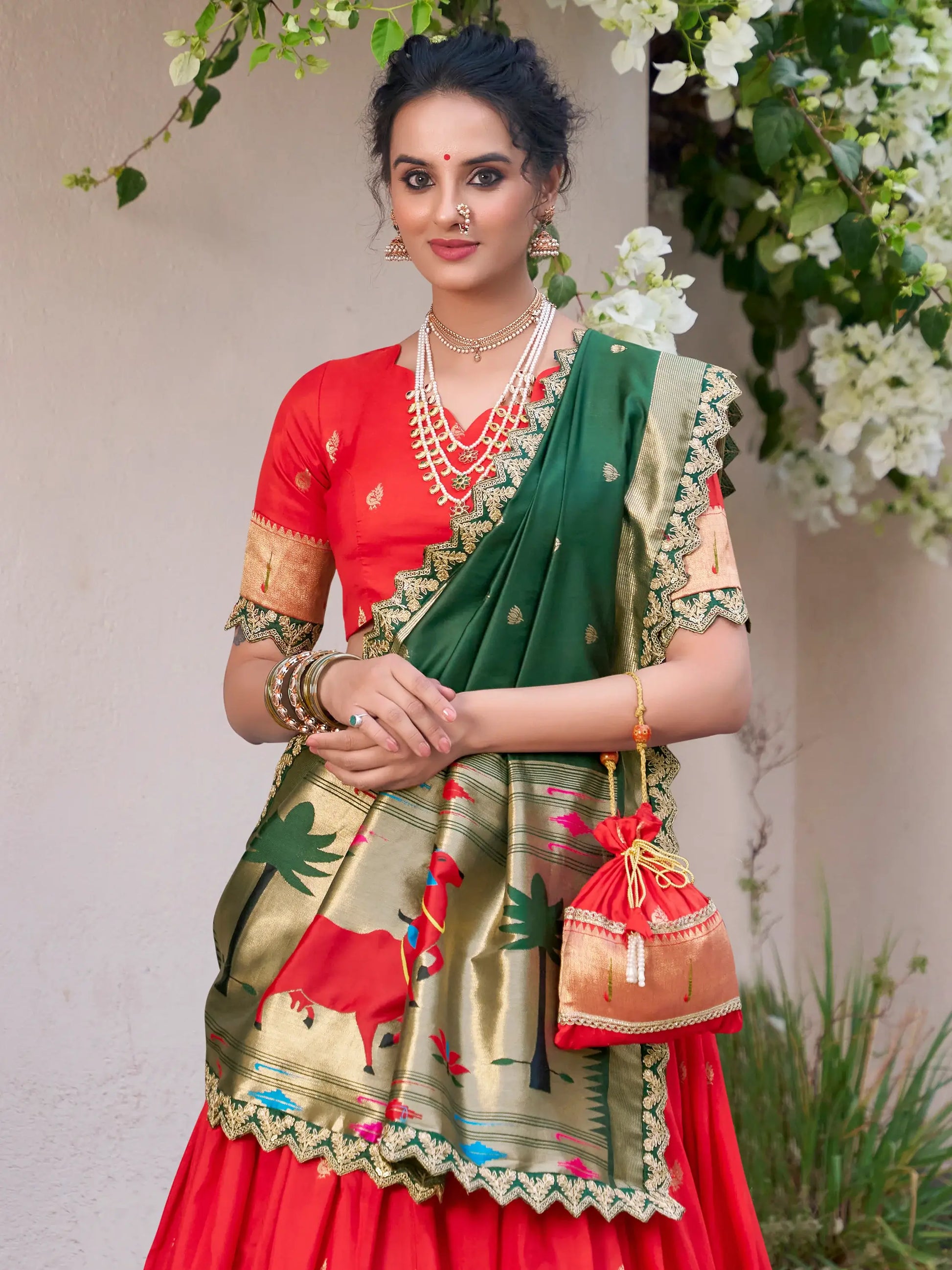Elegant Red Zari Weaving Silk Traditional Lehenga Choli With Dupatta - Zeel Clothing