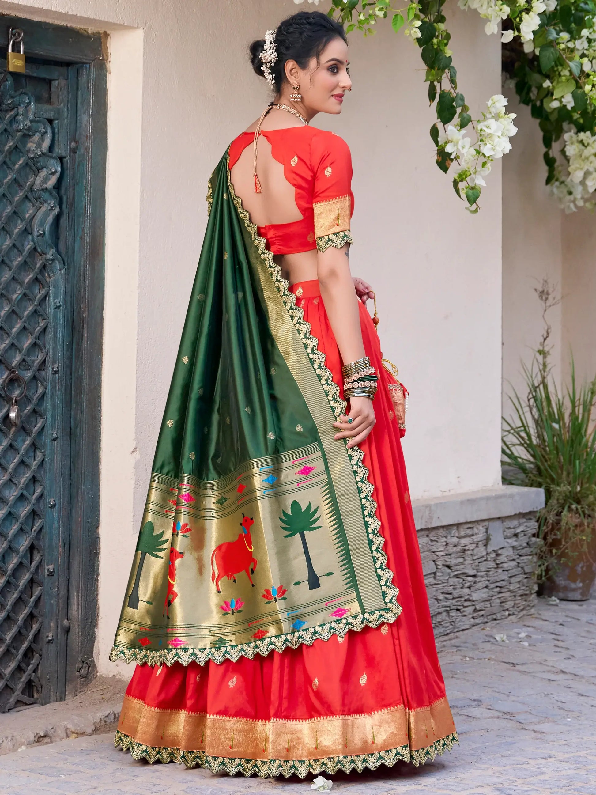 Elegant Red Zari Weaving Silk Traditional Lehenga Choli With Dupatta - Zeel Clothing