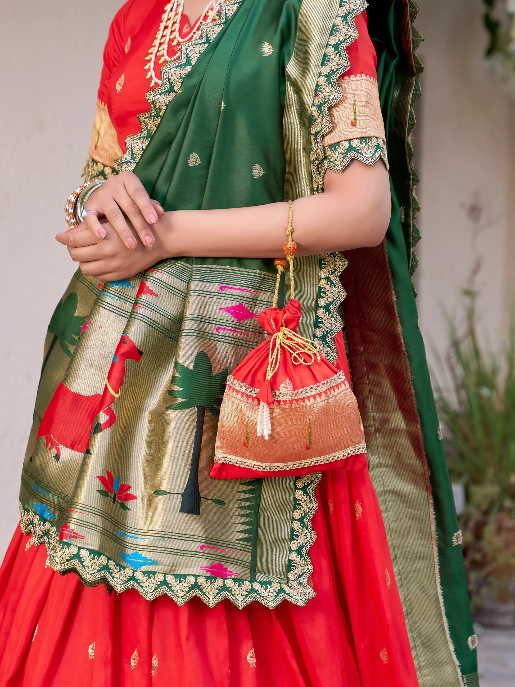 Elegant Red Zari Weaving Silk Traditional Lehenga Choli With Dupatta - Zeel Clothing