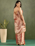 Elegant Rose Gold Lace Bordered Chiffon Reception Ready To Wear Saree - Zeel Clothing
