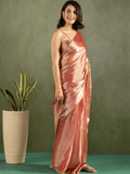 Elegant Rose Gold Lace Bordered Chiffon Reception Ready To Wear Saree - Zeel Clothing
