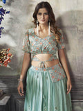 Elegant Sea Green Sequins Work Silk Ready-Made Crop Top Lehenga - Zeel Clothing