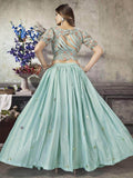 Elegant Sea Green Sequins Work Silk Ready-Made Crop Top Lehenga - Zeel Clothing