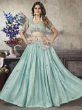 Elegant Sea Green Sequins Work Silk Ready-Made Crop Top Lehenga - Zeel Clothing