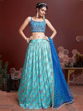 Elegant Sky Blue Fancy Printed Chinon Silk Lehenga Choli With Dupatta - Zeel Clothing