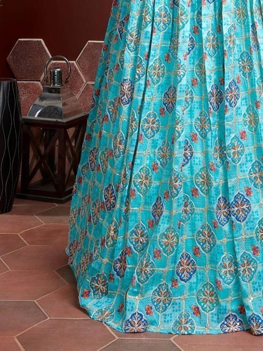 Elegant Sky Blue Fancy Printed Chinon Silk Lehenga Choli With Dupatta - Zeel Clothing