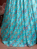 Elegant Sky Blue Fancy Printed Chinon Silk Lehenga Choli With Dupatta