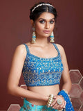 Elegant Sky Blue Fancy Printed Chinon Silk Lehenga Choli With Dupatta - Zeel Clothing