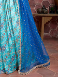 Elegant Sky Blue Fancy Printed Chinon Silk Lehenga Choli With Dupatta