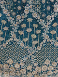 Elegant Teal Blue Net Floral Embroidery Sangeet Wear Lehenga Choli