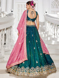 Elegant Teal Green Thread Work Silk Lehenga Choli With Dupatta - Zeel Clothing