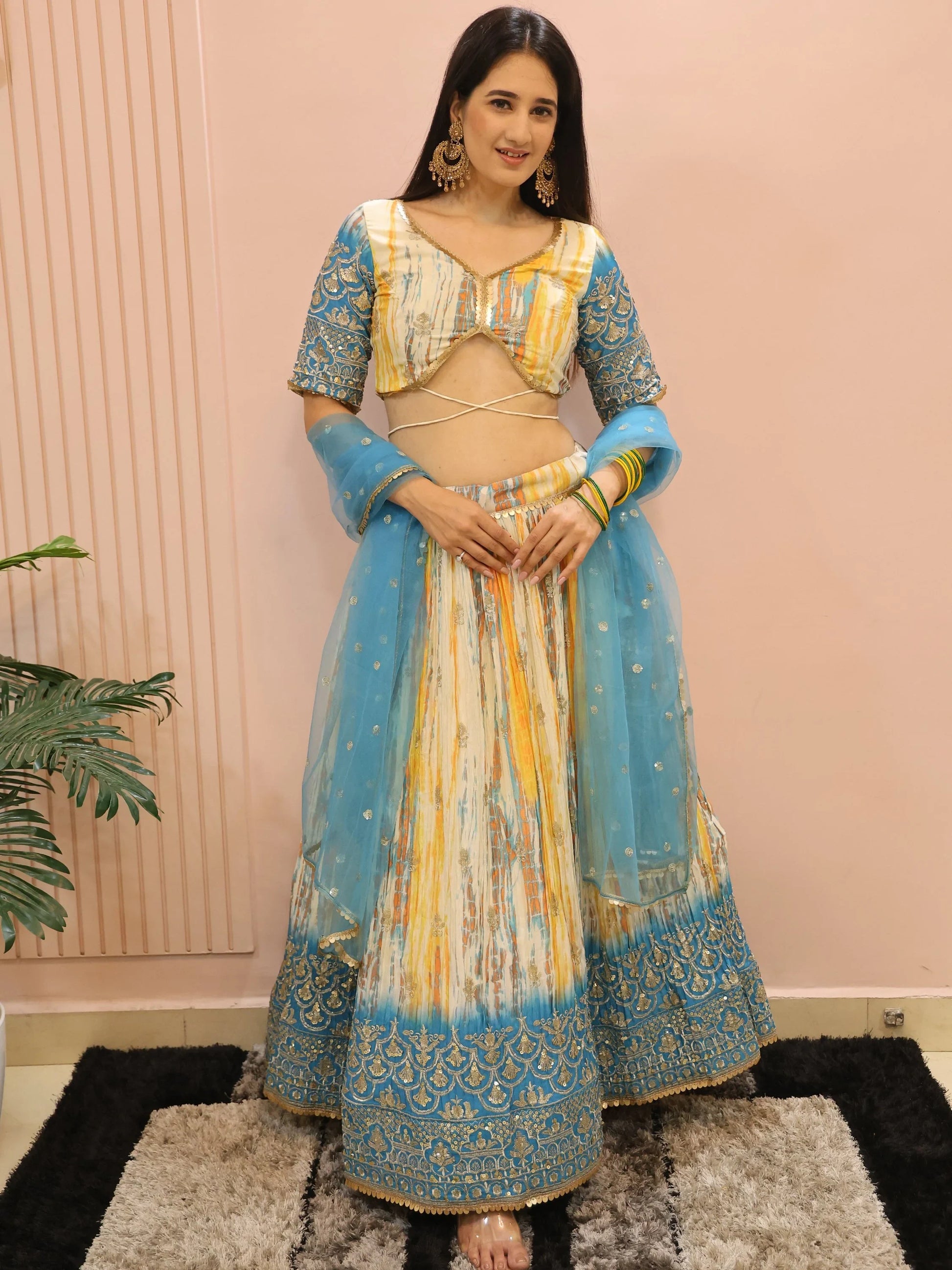 Elegant White & Blue Sequins Chinon Festive Wear Lehenga Choli - Zeel Clothing