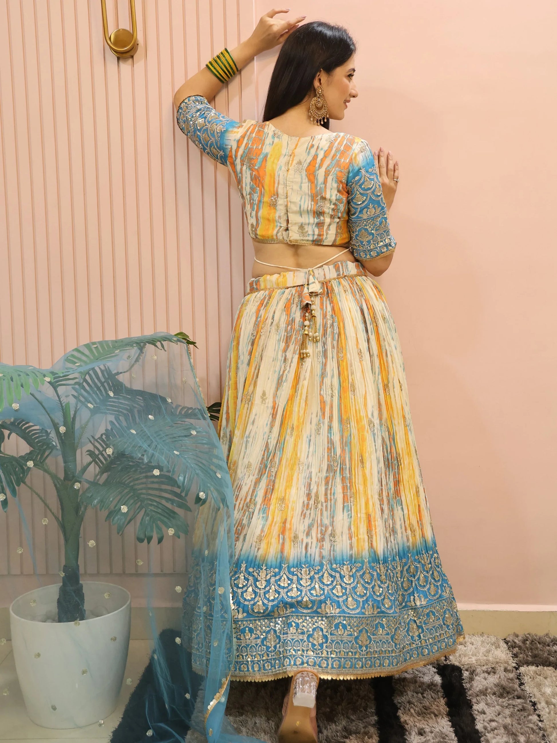 Elegant White & Blue Sequins Chinon Festive Wear Lehenga Choli - Zeel Clothing