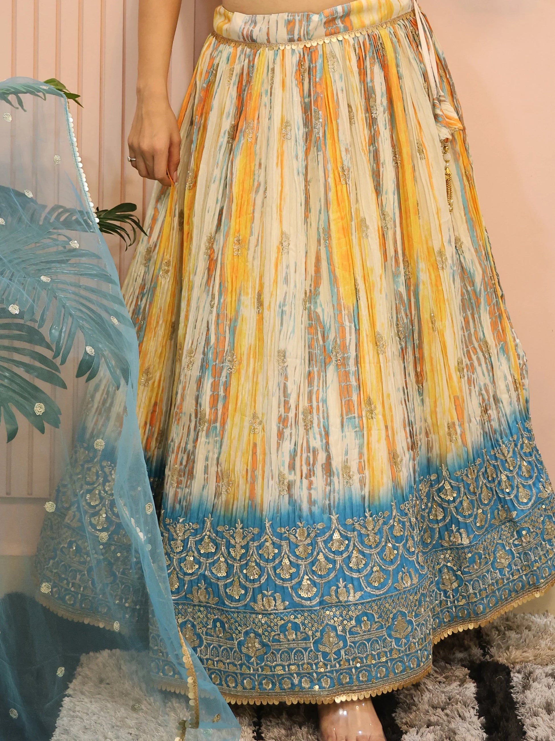 Elegant White & Blue Sequins Chinon Festive Wear Lehenga Choli - Zeel Clothing