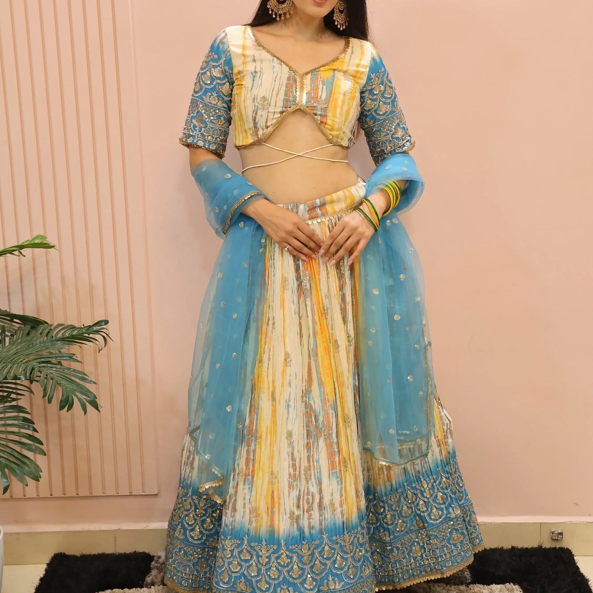 Elegant White & Blue Sequins Chinon Festive Wear Lehenga Choli - Zeel Clothing