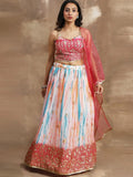 Elegant White & Pink Sequin Chinon Reception Wear Lehenga Choli - Zeel Clothing