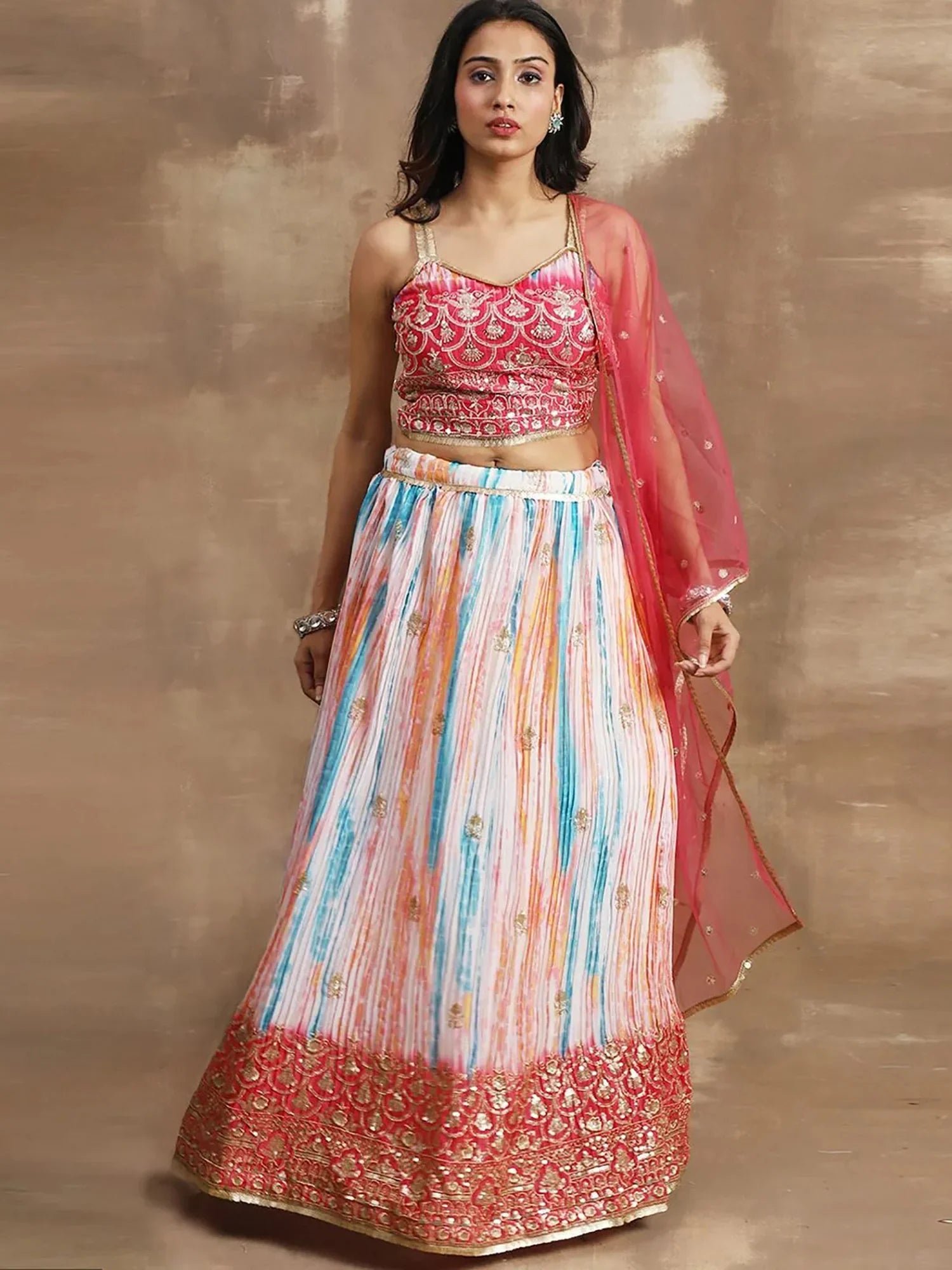 Elegant White & Pink Sequin Chinon Reception Wear Lehenga Choli - Zeel Clothing