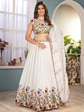 Elegant White Sequin Work Silk Wedding Wear Lehenga Choli With Dupatta