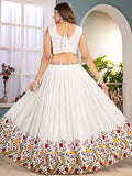 Elegant White Sequin Work Silk Wedding Wear Lehenga Choli With Dupatta