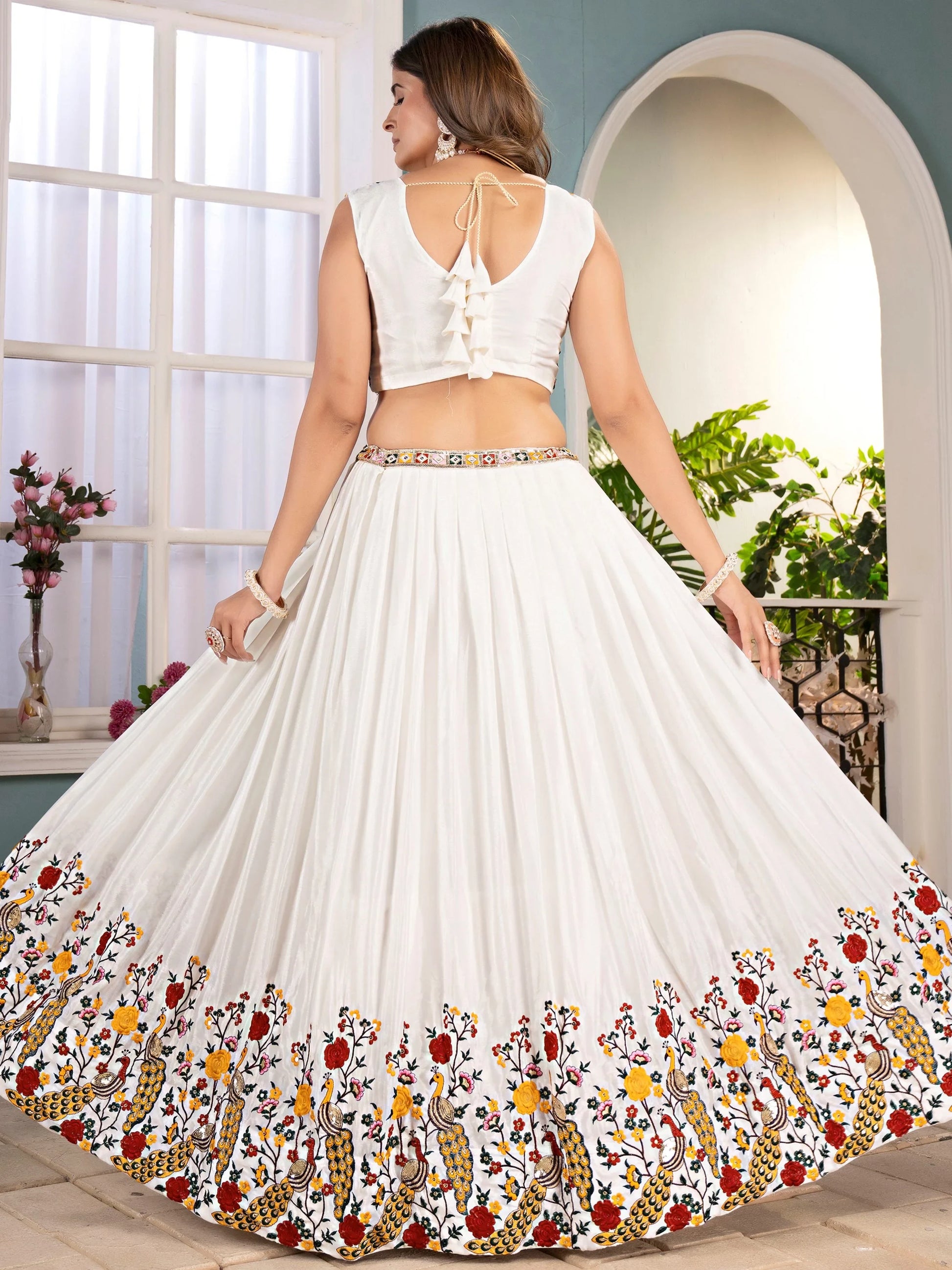 Elegant White Sequin Work Silk Wedding Wear Lehenga Choli With Dupatta