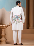 Elegant White Sequins Work Silk Men Event Wear Kurta Pant With Jacket