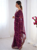 Elegant Wine Designer Printed Georgette Saree With Blouse - Zeel Clothing
