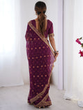 Elegant Wine Designer Printed Georgette Saree With Blouse - Zeel Clothing