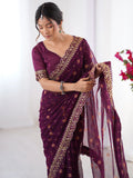 Elegant Wine Designer Printed Georgette Saree With Blouse - Zeel Clothing