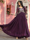 Elegant Wine Sequins Work Georgette Wedding Wear Gown - Zeel Clothing