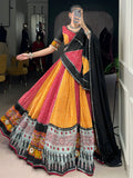 Elegant Yellow Bandhej Print Rayon Navratri Special Lehenga Choli With Dupatta - Zeel Clothing