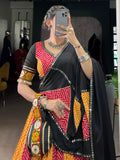 Elegant Yellow Bandhej Print Rayon Navratri Special Lehenga Choli With Dupatta - Zeel Clothing