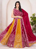 Elegant Yellow-Red Embroidered Vichitra Silk Wedding Lehenga Choli With Dupatta - Zeel Clothing