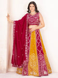 Elegant Yellow-Red Embroidered Vichitra Silk Wedding Lehenga Choli With Dupatta - Zeel Clothing