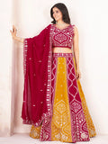 Elegant Yellow-Red Embroidered Vichitra Silk Wedding Lehenga Choli With Dupatta - Zeel Clothing