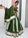 Elevated Green Lace Border Cotton Festive Wear Lehenga Choli With Dupatta - Zeel Clothing