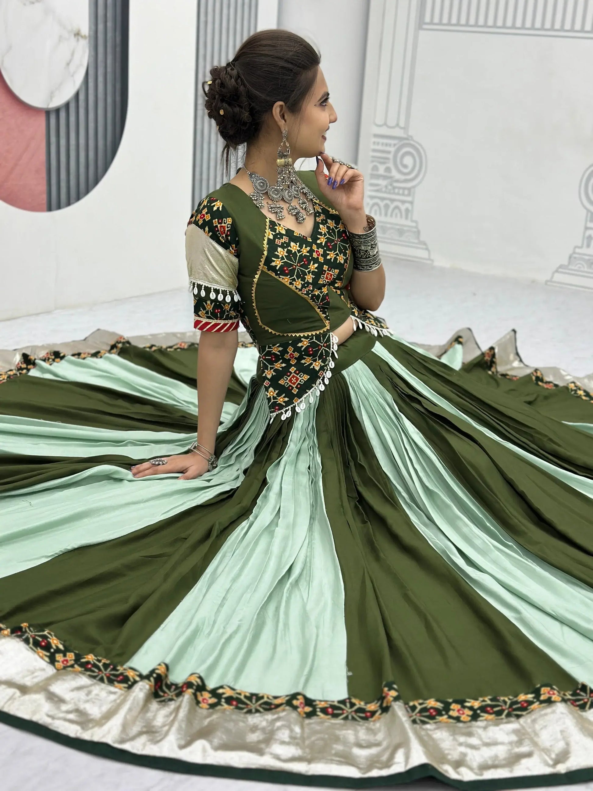 Elevated Green Lace Border Cotton Festive Wear Lehenga Choli With Dupatta - Zeel Clothing